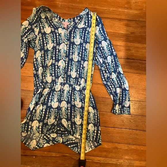 Lilly Pulitzer ELSA ROMPER Indigo Get in Line Blue White Gauze, Medium - Picture 7 of 11